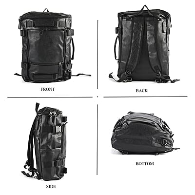 Black Faux Leather Convertible Backpack