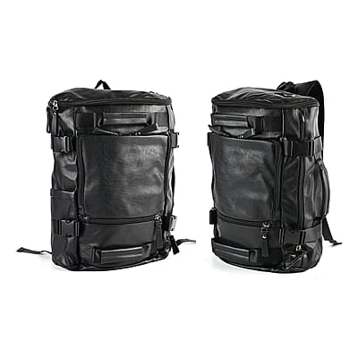 Black Faux Leather Convertible Backpack
