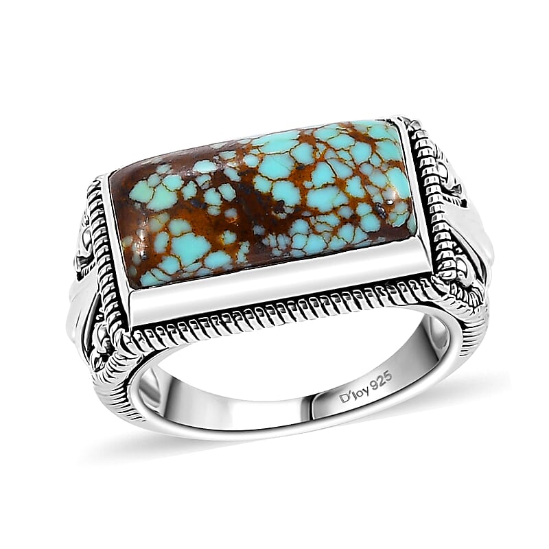 D'Joy Artisan Crafted Blue Horizon Turquoise 5.00 ctw Owl Face Ring in Sterling Silver (Size 10.0)