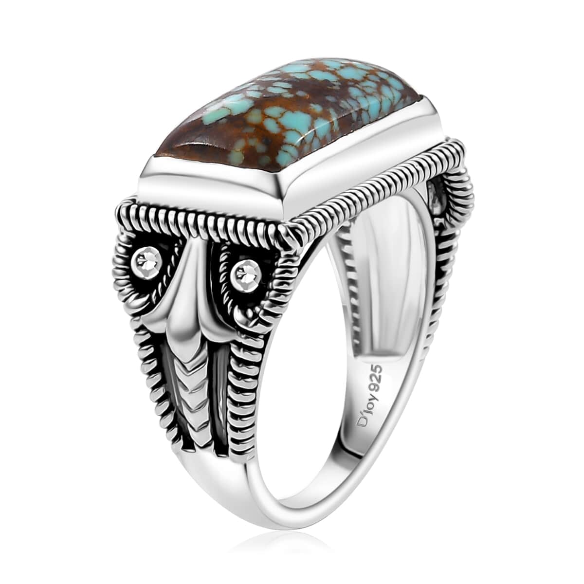 Artisan Crafted Blue Horizon Turquoise 5.00 ctw Owl Face Ring in Sterling Silver (Size 6.0) image number 3