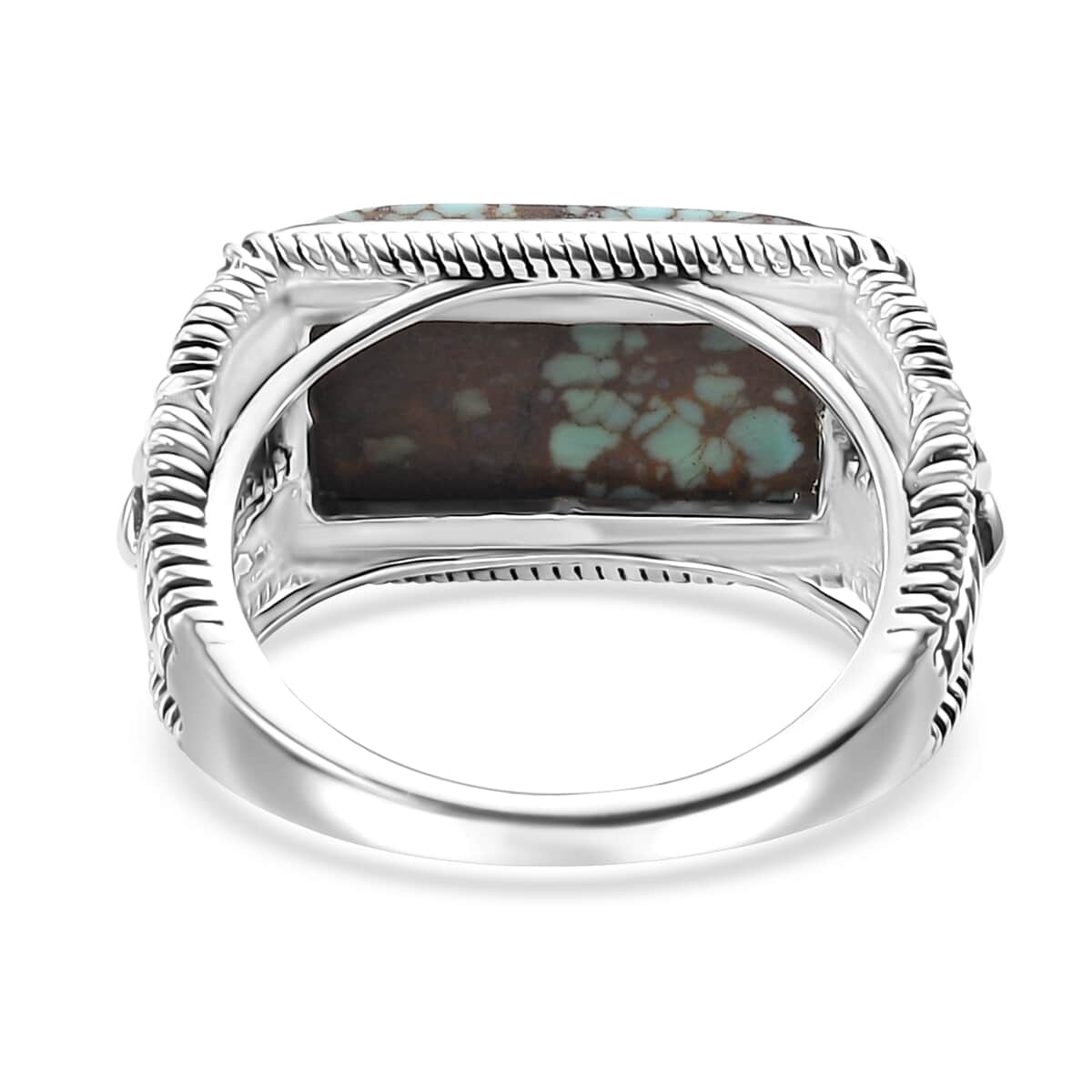 Artisan Crafted Blue Horizon Turquoise 5.00 ctw Owl Face Ring in Sterling Silver (Size 6.0) image number 4