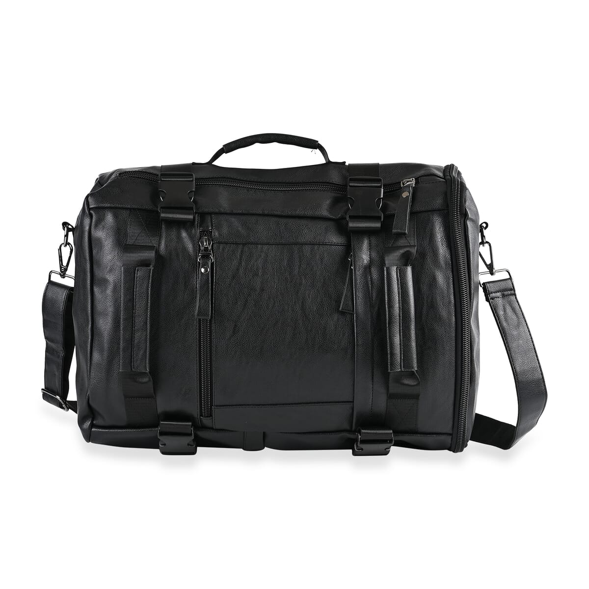 Black Multi-purpose Faux Leather Convertible Backpack image number 0