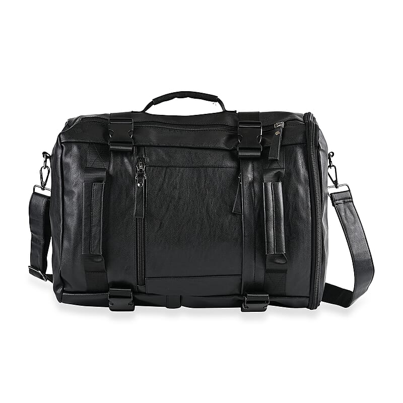 Black Multi-purpose Faux Leather Convertible Backpack