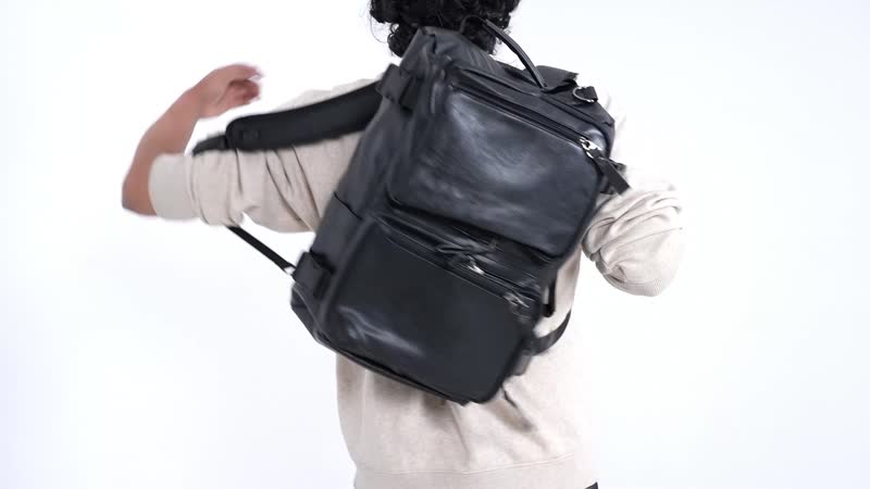 Black Multi-purpose Faux Leather Convertible Backpack