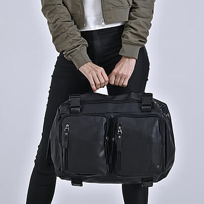 Black Multi-purpose Faux Leather Convertible Backpack