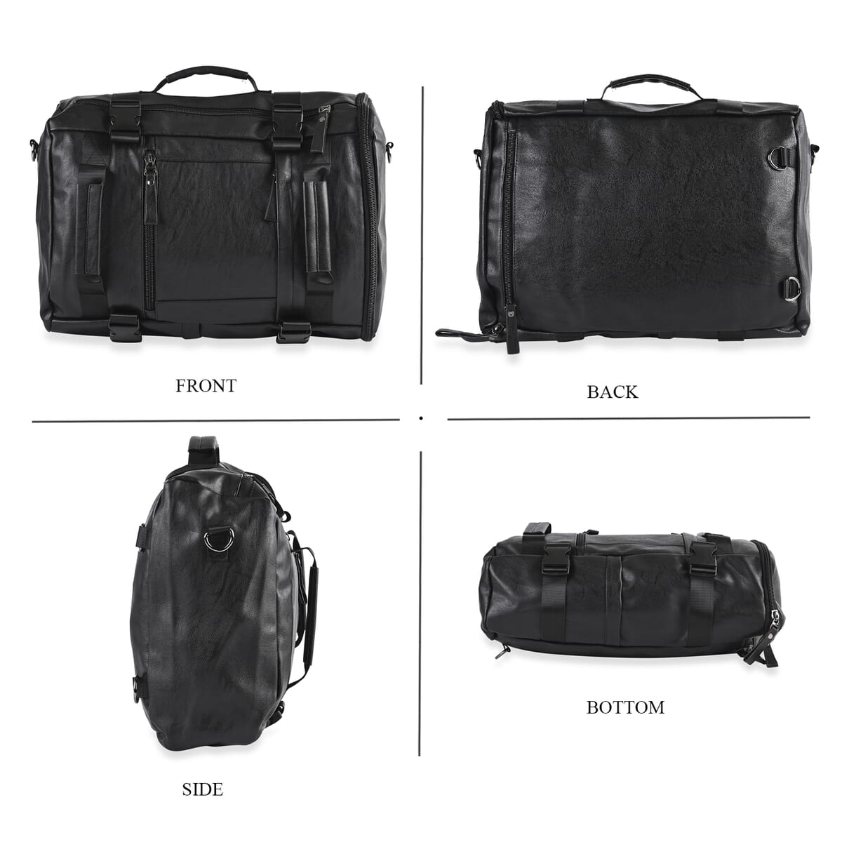 Black Multi-purpose Faux Leather Convertible Backpack image number 3