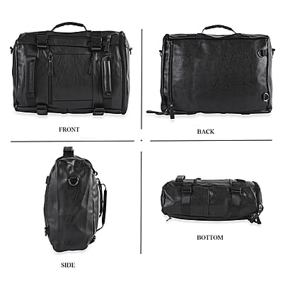 Black Multi-purpose Faux Leather Convertible Backpack