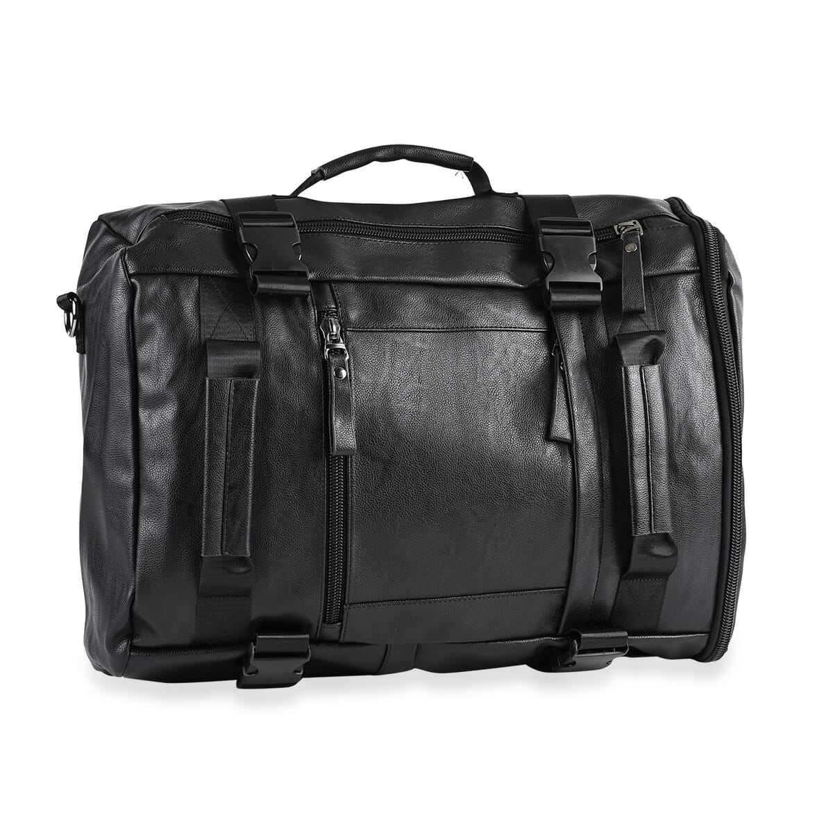 Black Multi-purpose Faux Leather Convertible Backpack image number 4
