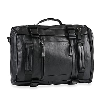 Black Multi-purpose Faux Leather Convertible Backpack