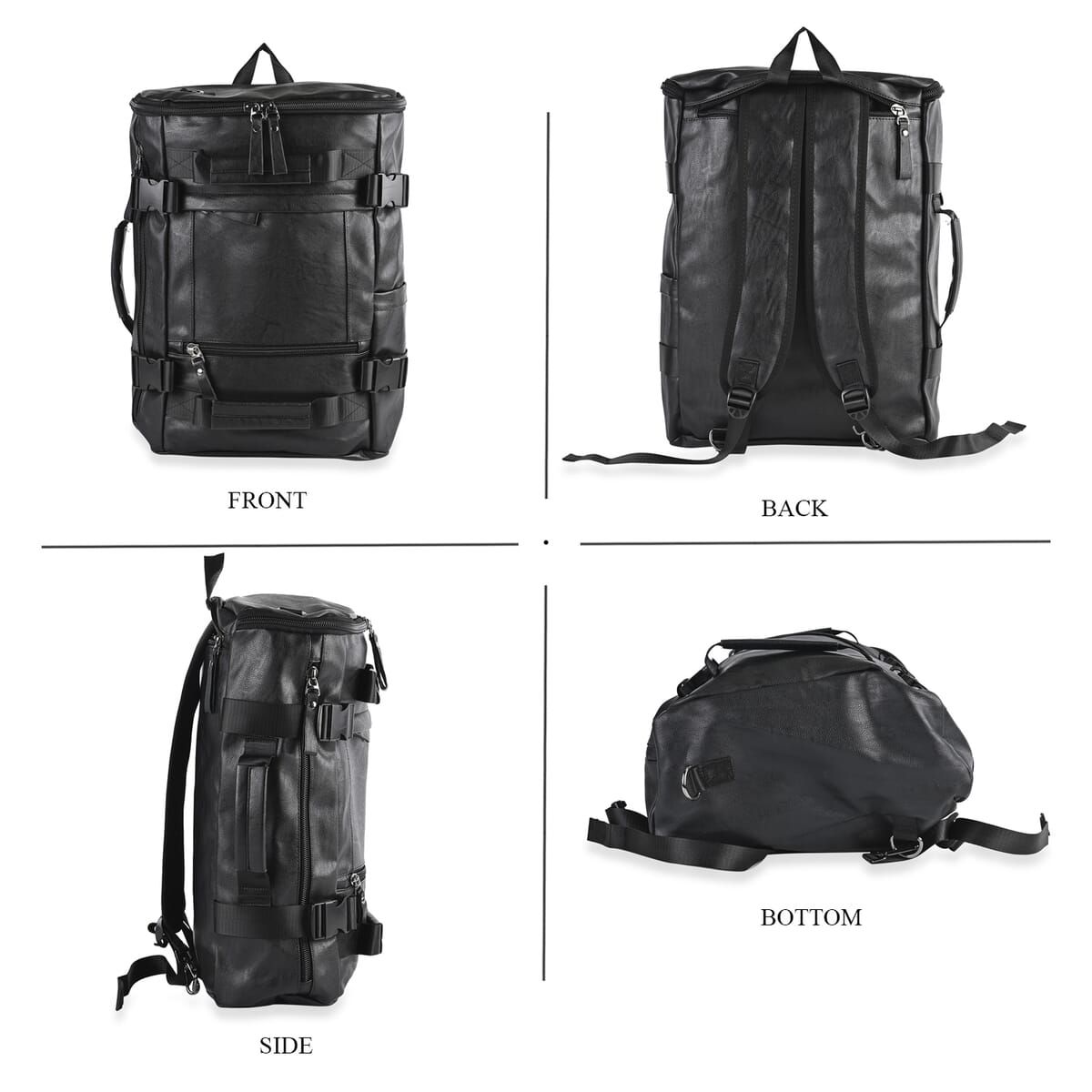 Black Multi-purpose Faux Leather Convertible Backpack image number 5
