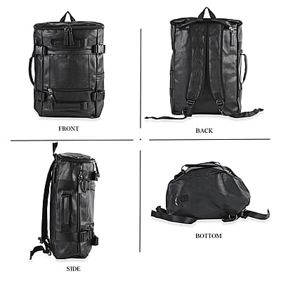 Black Multi-purpose Faux Leather Convertible Backpack