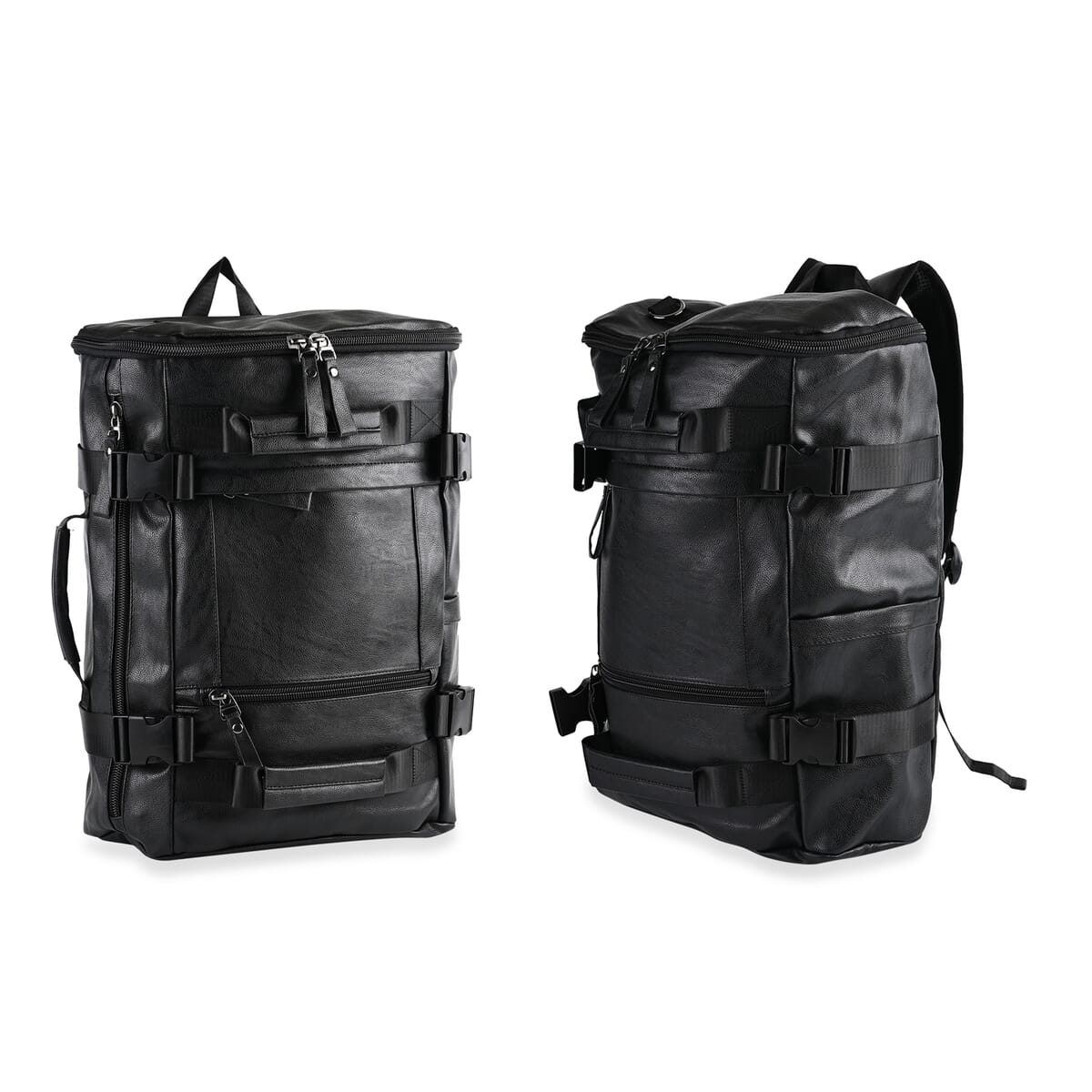 Black Multi-purpose Faux Leather Convertible Backpack image number 6