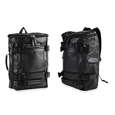 Black Multi-purpose Faux Leather Convertible Backpack
