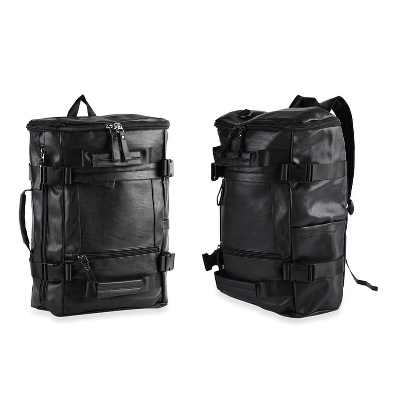 Black Multi-purpose Faux Leather Convertible Backpack