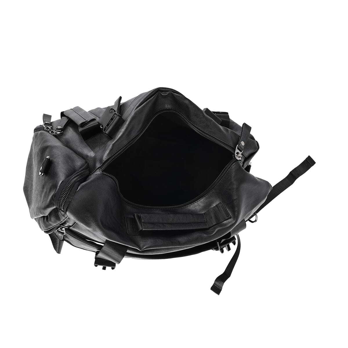 Black Multi-purpose Faux Leather Convertible Backpack image number 7
