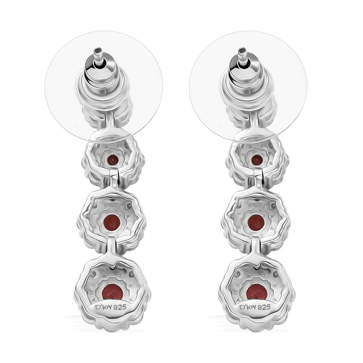 Premium Red Sapphire and Moissanite 2.40 ctw Floral Halo Earrings in Rhodium Over Sterling Silver (Del. in 8-10 Days) image number 3