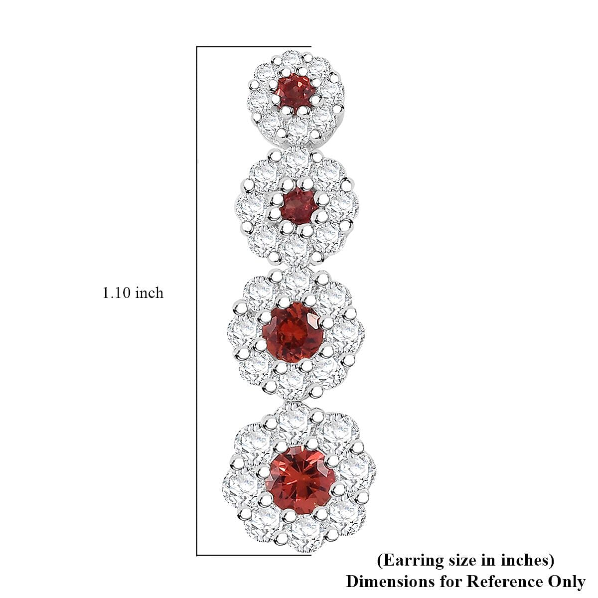 D'Joy Premium Red Sapphire and Moissanite 2.40 ctw Floral Halo Earrings in Rhodium Over Sterling Silver