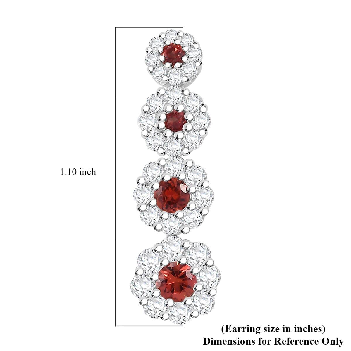 Premium Red Sapphire and Moissanite 2.40 ctw Floral Halo Earrings in Rhodium Over Sterling Silver (Del. in 8-10 Days) image number 4