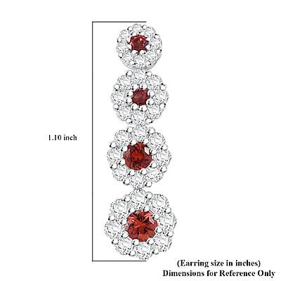 D'Joy Premium Red Sapphire and Moissanite 2.40 ctw Floral Halo Earrings in Rhodium Over Sterling Silver