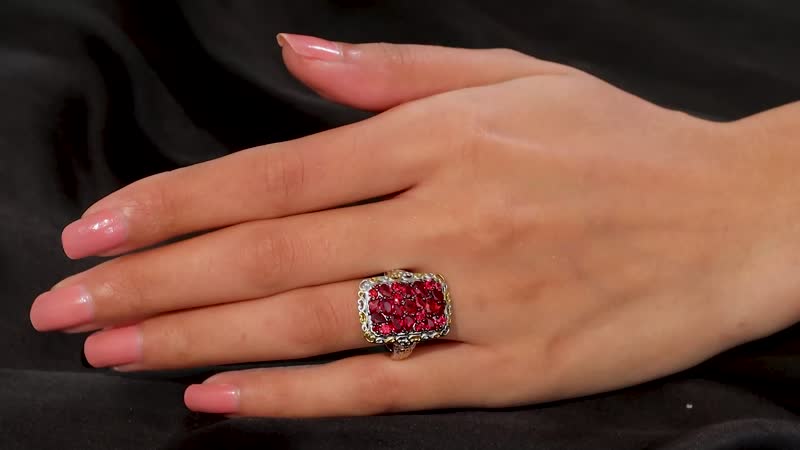 Premium Red Sapphire Ring in 18K Vermeil YG and Rhodium Over Sterling Silver (Size 8.0) 4.00 ctw