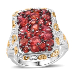 Premium Red Sapphire 3.40 ctw Crimson Elegance Ring in 18K Vermeil YG and Rhodium Over Sterling Silver (Size 7.0)