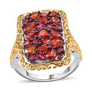 Premium Red Sapphire 3.40 ctw Crimson Elegance Ring in 18K Vermeil YG and Rhodium Over Sterling Silver (Size 8.0)