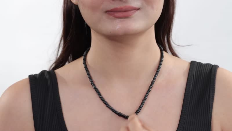 Black Opal 64.00 ctw Beaded Necklace in Rhodium Over Sterling Silver 18 Inches