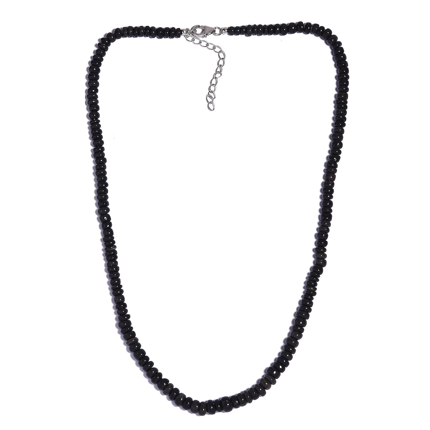 Black Opal 64.00 ctw Beaded Necklace in Rhodium Over Sterling Silver 18 Inches