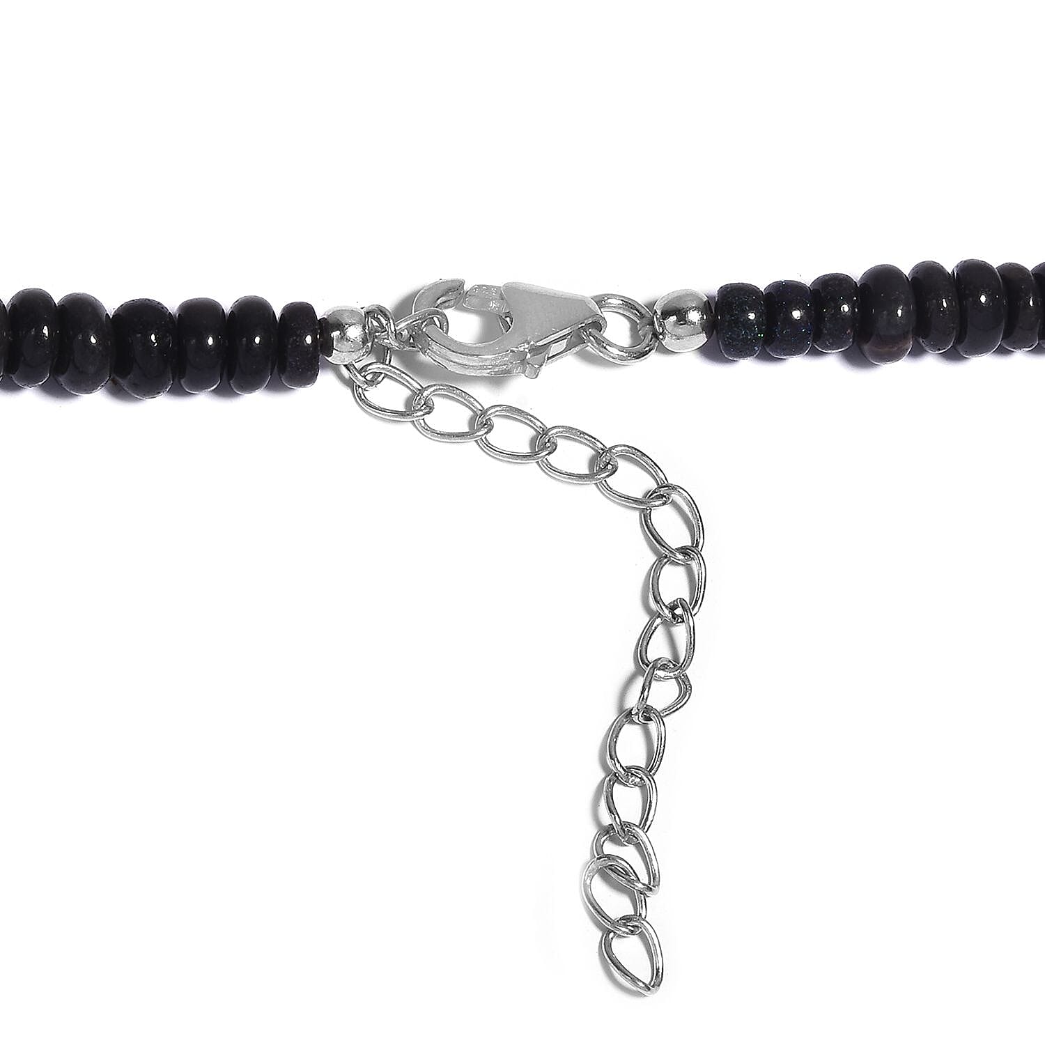 Black Opal 64.00 ctw Beaded Necklace in Rhodium Over Sterling Silver 18 Inches