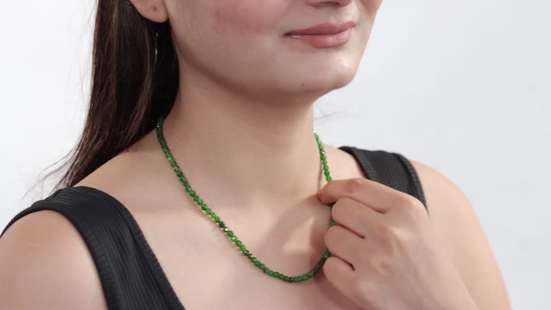 Chrome Diopside 62.00 ctw Beaded Necklace in Rhodium Over Sterling Silver 18 Inches
