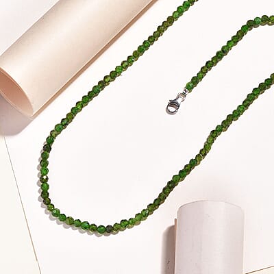 Chrome Diopside 62.00 ctw Beaded Necklace in Rhodium Over Sterling Silver 18 Inches