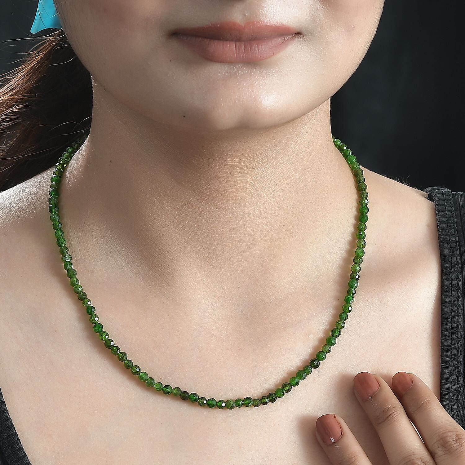 Chrome Diopside 62.00 ctw Beaded Necklace in Rhodium Over Sterling Silver 18 Inches