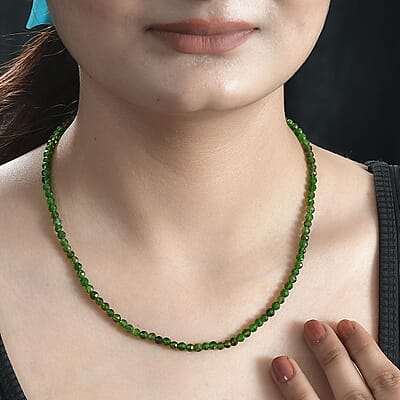 Chrome Diopside 62.00 ctw Beaded Necklace in Rhodium Over Sterling Silver 18 Inches