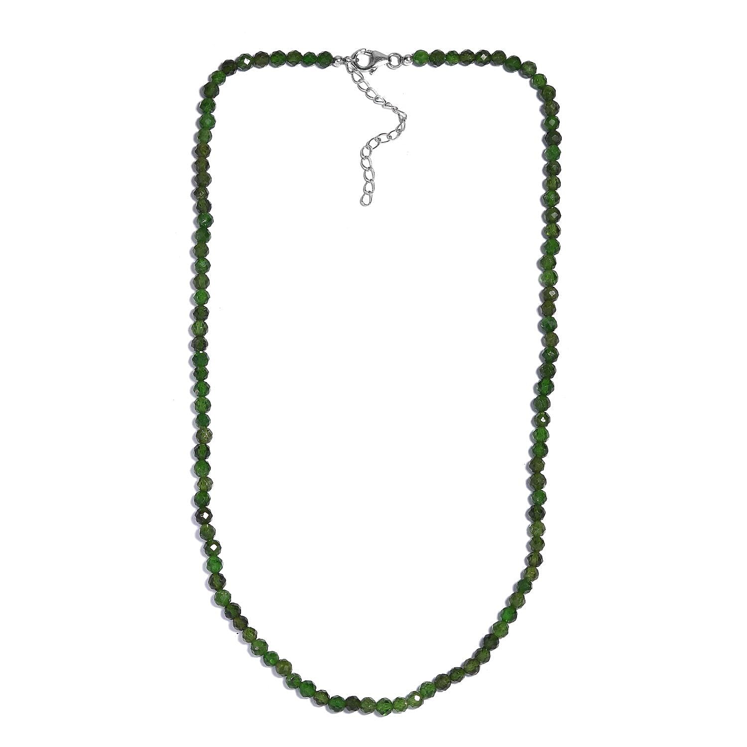 Chrome Diopside 62.00 ctw Beaded Necklace in Rhodium Over Sterling Silver 18 Inches