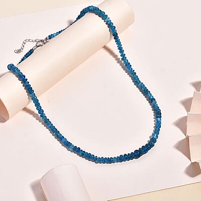 Malgache Neon Apatite 90.00 ctw Beaded Necklace in Rhodium Over Sterling Silver 18 Inches