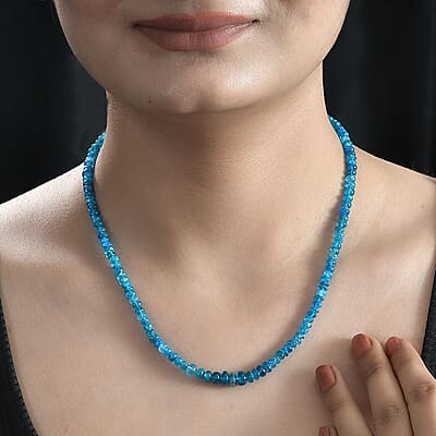 Malgache Neon Apatite 90.00 ctw Beaded Necklace in Rhodium Over Sterling Silver 18 Inches