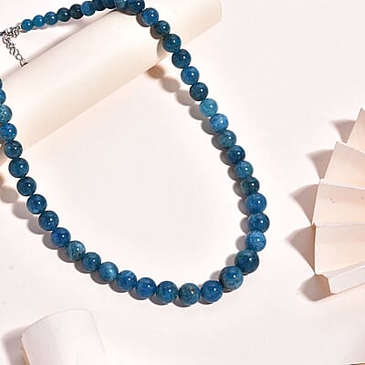 Malgache Neon Apatite 285.00 ctw Beaded Necklace in Rhodium Over Sterling Silver 18 Inches