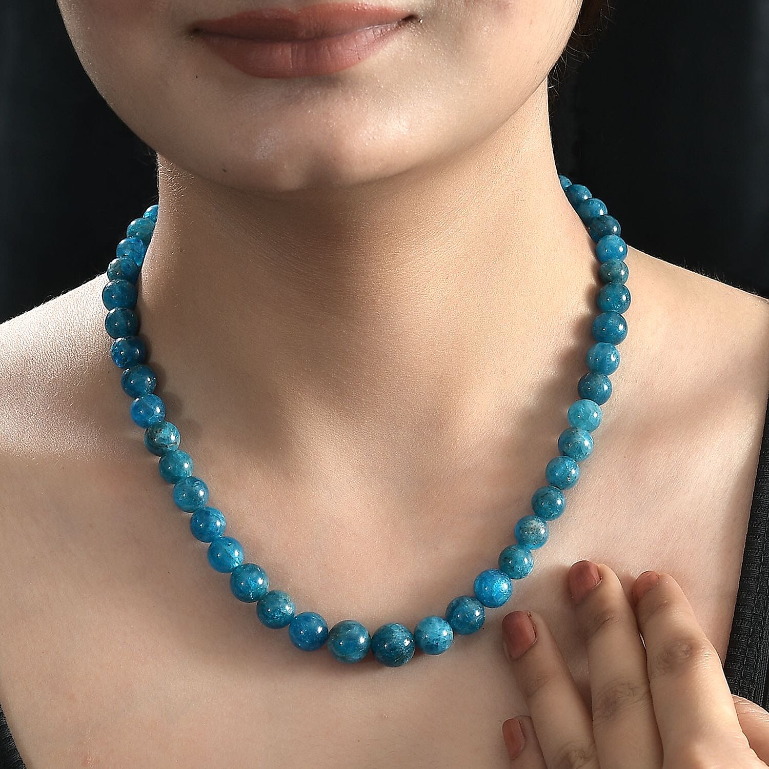 Malgache Neon Apatite 285.00 ctw Beaded Necklace in Rhodium Over Sterling Silver 18 Inches