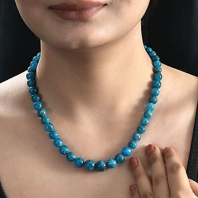 Malgache Neon Apatite 285.00 ctw Beaded Necklace in Rhodium Over Sterling Silver 18 Inches