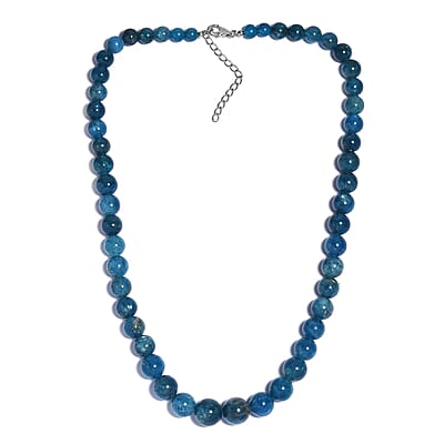 Malgache Neon Apatite 285.00 ctw Beaded Necklace in Rhodium Over Sterling Silver 18 Inches