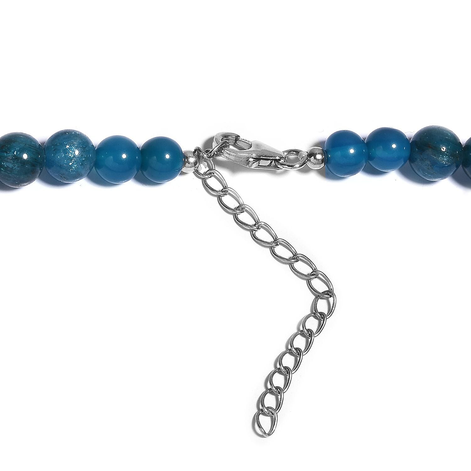 Malgache Neon Apatite 285.00 ctw Beaded Necklace in Rhodium Over Sterling Silver 18 Inches