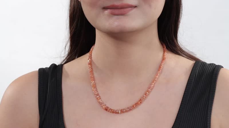 Sunstone 90.00 ctw Beaded Necklace in Rhodium Over Sterling Silver 18 Inches