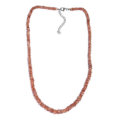 Sunstone 90.00 ctw Beaded Necklace in Rhodium Over Sterling Silver 18 Inches