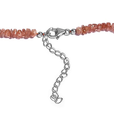 Sunstone 90.00 ctw Beaded Necklace in Rhodium Over Sterling Silver 18 Inches