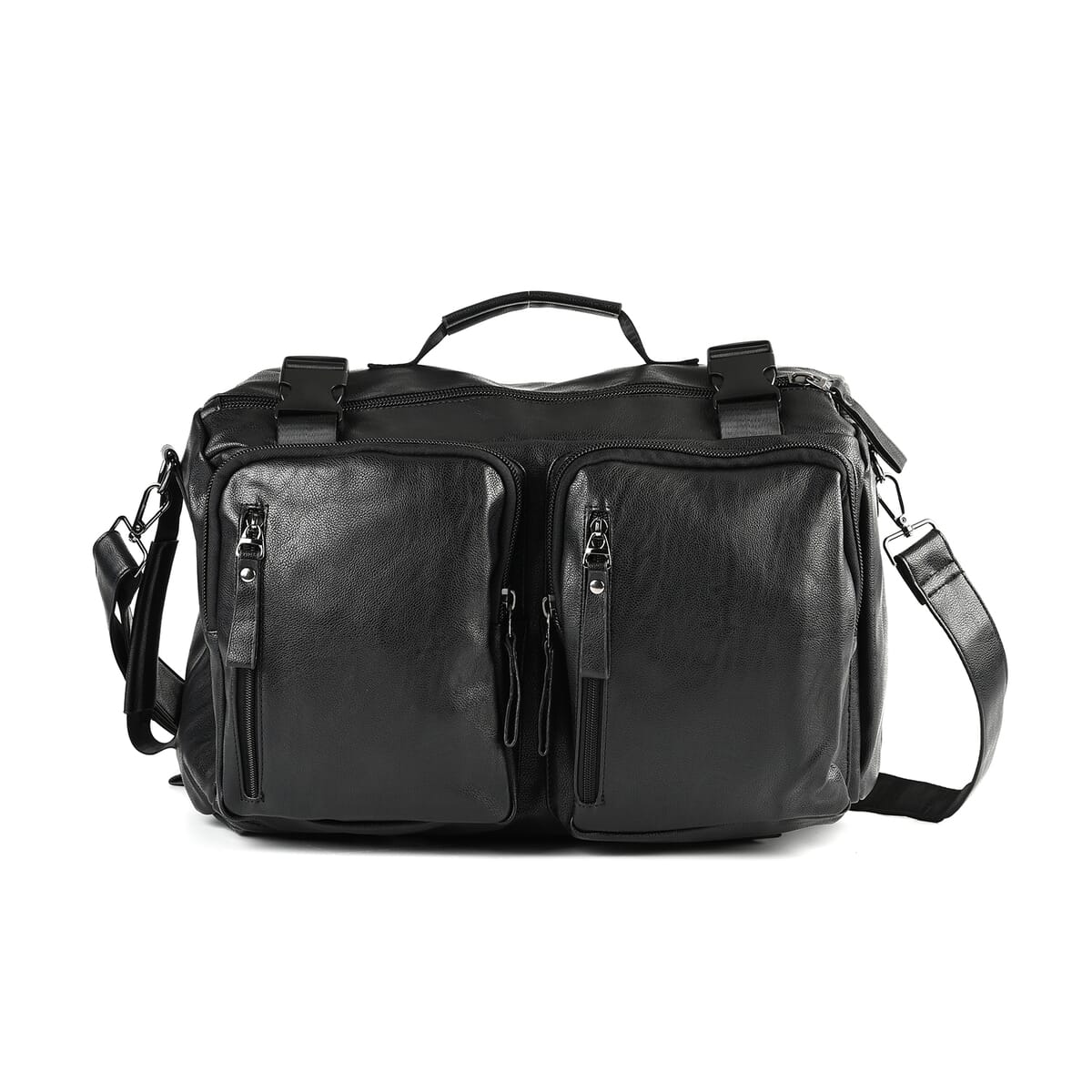 Black Multi-purpose Faux Leather Convertible Backpack image number 0