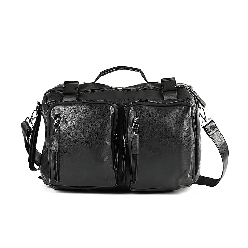 Black Multi-purpose Faux Leather Backpack
