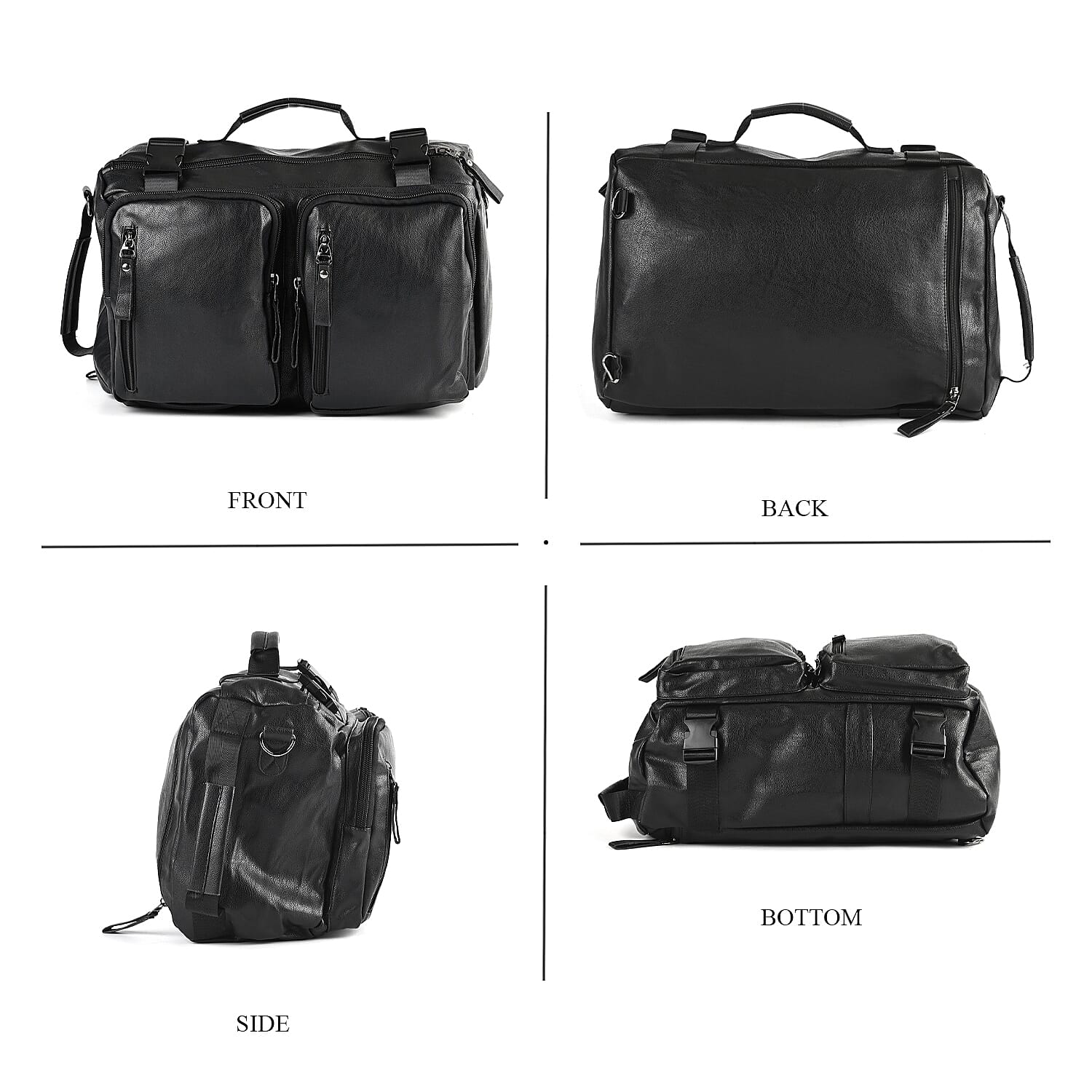 Black Multi-purpose Faux Leather Backpack