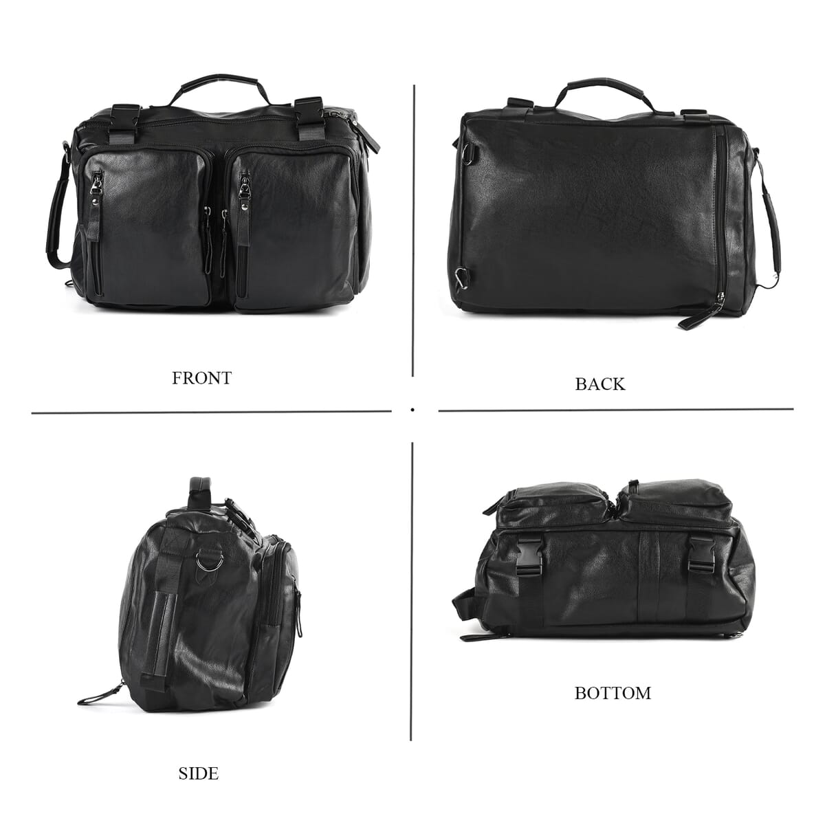 Black Multi-purpose Faux Leather Convertible Backpack image number 3