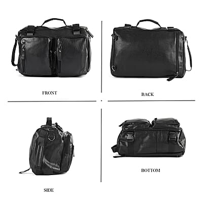 Black Multi-purpose Faux Leather Backpack