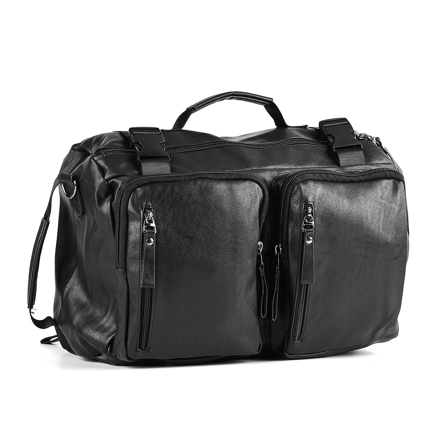 Black Multi-purpose Faux Leather Backpack